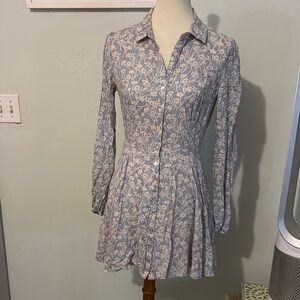 Floral Button-Up Dress in Blue and White